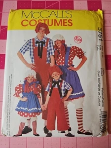 McCalls 3751 Muster Raggedy Ann Andy Kostüm Kinder Größe 3-4 5-6 7-8 UNGESCHNITTEN - Bild 1 von 2