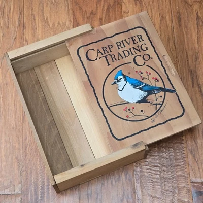 Carp River Trading Co. Wood Blue Jay Box, Leland Mi., Artist Rod Lawrence Signed - Image 1 of 4