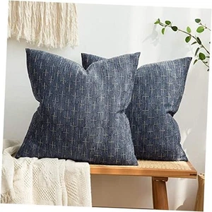 Pack of 2 Decorative Burlap Linen Throw Pillow 22" x 22" (Pack of 2) Blue - Picture 1 of 8