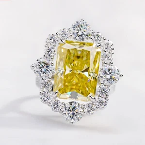 10.00 Ct Natural Yellow Sapphire Diamond Engagasment Solid 18K White Gold Ring - Picture 1 of 12