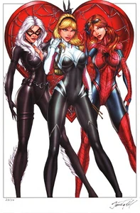 Jamie Tyndall FIRMADO Spiderman Impresión Artística Araña Gwen Stacy Mary Jane Gato Negro - Imagen 1 de 1