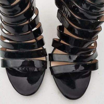 ZOE WITTNER Talla 41 O 10 Negro Rocoso Charol Tirantes Tacones Cremallera Trasera Foto 1 de 4
