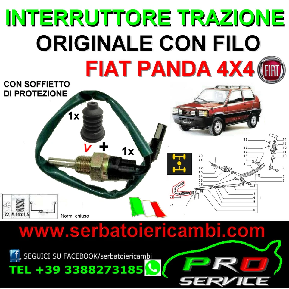 INTERRUTTORE SPIA TRAZIONE FIAT PANDA 4X4 SENSORE + GOMMINO SOFFIETTO PROTEZIONE - Immagine 1 di 1