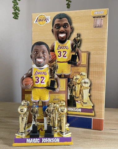 MAGIC JOHNSON Los Angeles Lakers 5x NBA Champ 3x MVP Trophies Bobblehead NIB! Cover