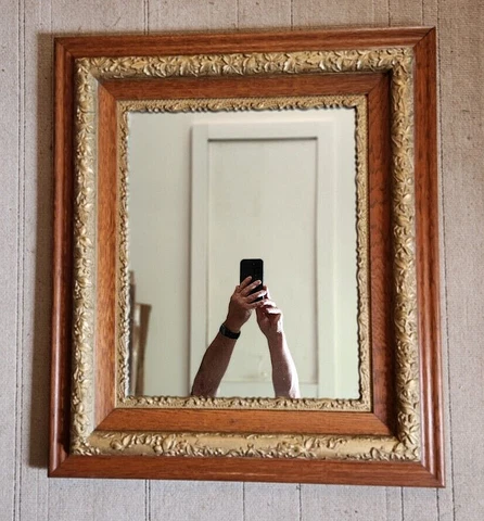 Antique 30" X  25 1/2" Rectangular Ornate Gold WOOD FRAME Wall Mirror 1930's Cover
