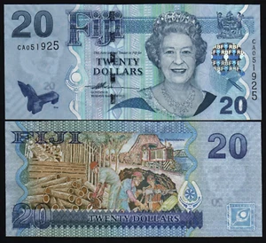 Fiji Islands 20 DOLLARS P-112 ND 2007 Queen Elizabeth ♛ Fijian Train Timber NOTE - Picture 1 of 6