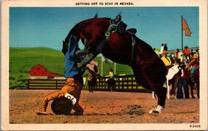 Rodeo Horse Man Battle Mountain Nevada NV 1945 Linen Postcard - Picture 1 of 2