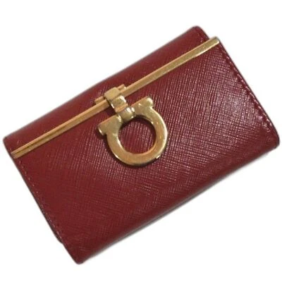 Salvatore Ferragamo Red Saffiano Leather Key Holder Gold Clasp 6-Key Case 4x2.5" - Image 1 of 4