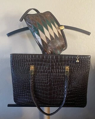 Bolsa de mão vintage Koret crocodilo em relevo e Jane Shilton pele de cobra em relevo - Imagem 1 de 4