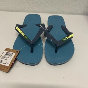 Havaianas Unisex Brazil Logo Flip Flops Nautical Blue Mens Size 5 Womens Size 6 - Picture 1 of 8