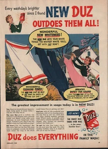 1949 DUZ Waschseife Kleidung Familienwäsche bunt Vintage Druck Anzeige W49 - Bild 1 von 1