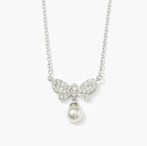 💎Touchstone Kristall Halskette Perle weiß Rhodium 15-18" Neuzustand - Bild 1 von 2