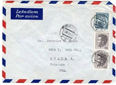 7 de junio de 1955. Correo aéreo. Praga a Omaha Nebraska. Foto 1 de 2