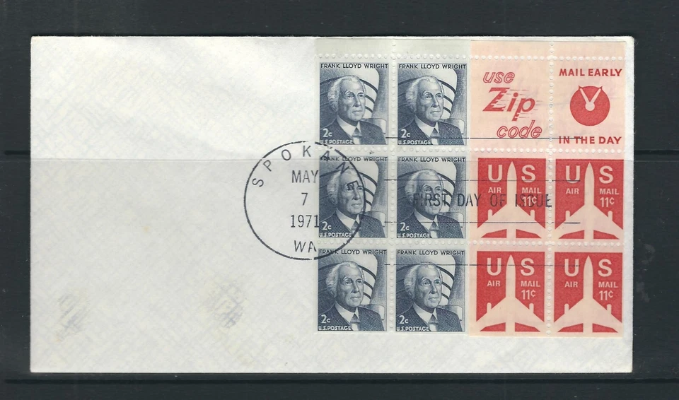 USA SC # 1280c Wright Booklet pane of 6 and C78a pane of 4 +2 Labels . No Cachet - Image 1 of 1