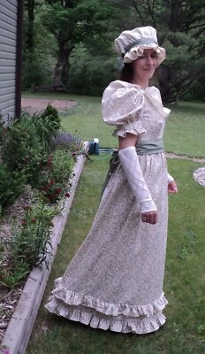 Damas Talla 6 (36" Busto, 28" Cintura) Regencia, Vestido Era Romántica, Gorra, Guanteletes s Foto 1 de 4