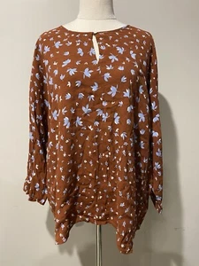 Trenery Brown Blue Floral Viscose Tunic Top Size XL 14-18 - Picture 1 of 8