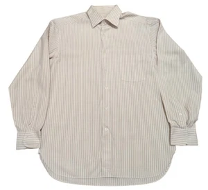 Ermengildo Zegna Beige Striped Button Down Dress Shirt Cotton 41 16 Comfort Fit - Picture 1 of 9