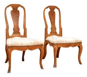 A Fine Pair of 18th Century Rococo Queen Anne Style Walnut Side Chairs - Picture 1 of 12
