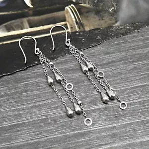 Art Deco Hanging Chain Dangle Earrings Solid 925 Sterling Silver Mother Gift - Picture 1 of 4