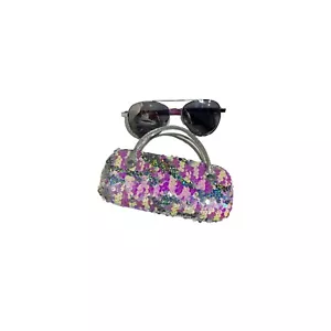 New Girls Purple Sequin Eyeglass Case with Sunglasses - Picture 1 of 4