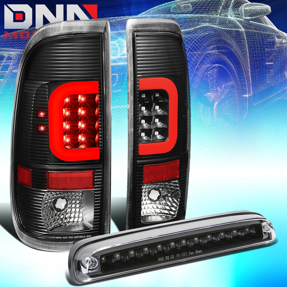 FIT 08-16 FORD SUPER DUTY RED 3D LED C-BAR TAIL LIGHT+THIRD BRAKE LAMP (BLACK) - Image 1 of 4