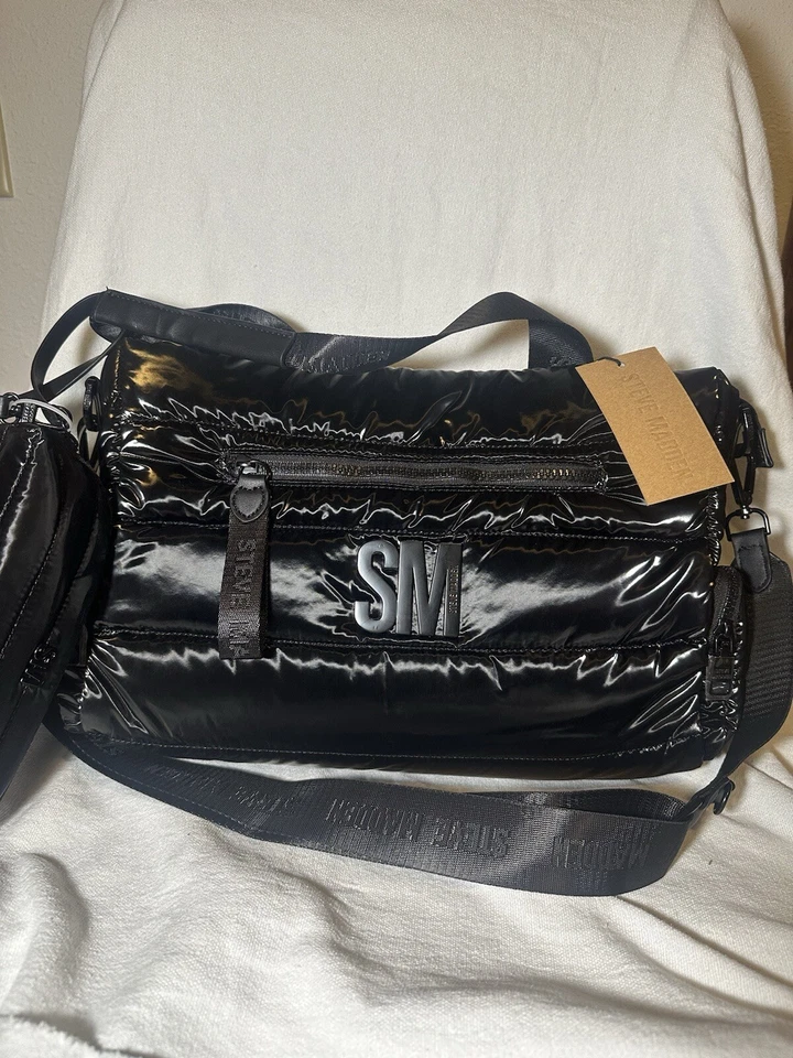NUEVO Steve Madden Puffer Bandolera Bolso de Mano Satinado Negro Flory DT623935 Foto 1 de 3