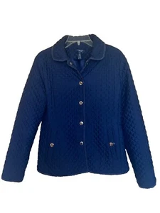 Chap’s Sz Large Women’s Navy Blue Quilted Snap Classic Jacket Fall Short Coat - Picture 1 of 7