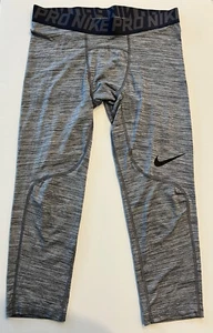 Nike Pro Boy's Dri Fit Youth Medium M 3/4 Length Leggings Gray Swoosh Logo EUC! - Picture 1 of 10