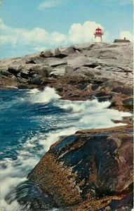 Breakers At Peggys Cove Nova Scotia Canada pm 1956 lighthouse Postcard - Picture 1 of 2