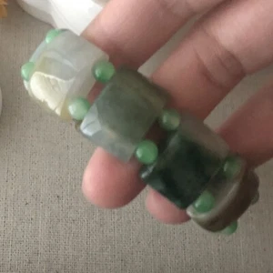 12x18 mm Icy Green Jadeite Jade Square Bead Bracelet - Picture 1 of 6