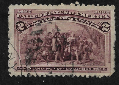 US # 231 (1893) 2c Landing of Columbus - Creases - Used - XF - Image 1 of 2
