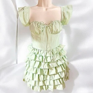 Size SMALL……..SUGAR THRILLZ…..Light Green Multi ruffled Layered Dress. New - Picture 1 of 11