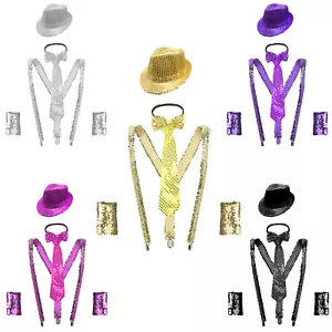 Costume Donna Bracciali Abito Collana Accessori Gioco di Ruolo Cappello Set Paillettes - Foto 1 di 72