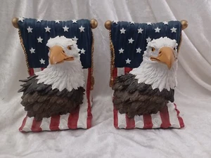 Vintage Book Ends Bald Eagle American Flag USA Patriotic *Read Desc.* - Picture 1 of 6