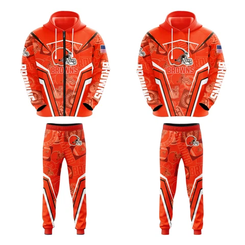 Cleveland Browns Men's 2PCS Jogging Set Workout Pants Casual Hoodie Tracksuit Cover