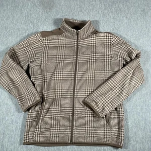 Uniqlo Jacket Mens XL Brown Plaid Fleece Full Zip Mock Neck Pockets Casual - Picture 1 of 11