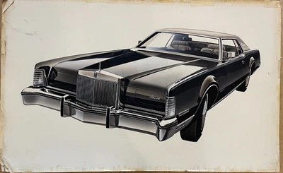 Arte publicitario ilustración automotriz Lincoln Continental Mark IV Foto 1 de 4