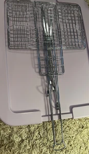 NEW Multi-Purpose BBQ Grill Basket Hot Dogs Vegetables Camp Fire Pit w/ Skewers - Picture 1 of 4