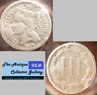 1870 US Phila Mint Copper-Nickel Three Cent Piece🪙Post Civil War🪙Antique Repro - Image 1 of 4