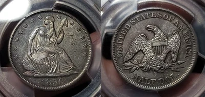 Medio dólar O Seated Liberty 1850 50c graduación profesional detalle de U limpio Foto 1 de 4