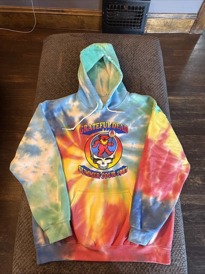 Grateful Dead 连帽衫男式中号领带染料夏季巡回赛 1987 摇滚乐队运动衫 — 第 1/4 张图片