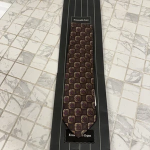 Ermenegildo Zegna 100% Silk Neck Tie Purple Brown Square Geometric Pattern $155 - Picture 1 of 10