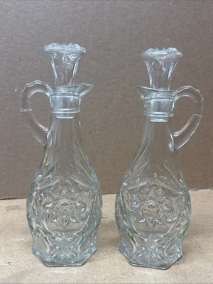 2 Vintage EAPC Oil or Vinegar Cruet Set Anchor Hocking Glass Star of David - Image 1 of 4