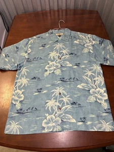 Tommy Bahama Hawaiihemd Herren Large 100 % Seide blau weiß Palmen gebraucht, in einwandfreiem Zustand - Bild 1 von 9