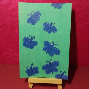 Sindy Fuhr Acrylic Painting 4x6 Inch Original Pop Art Title Blue Butterfly's - Bild 1 von 2