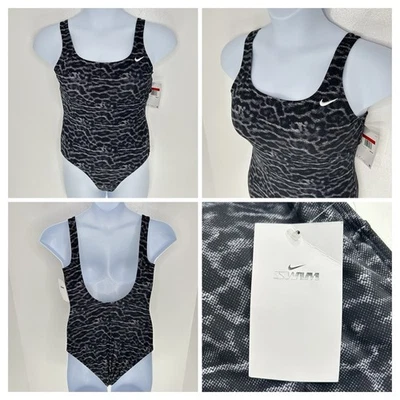 Nike NWT Black Leopard Animal Print One Piece Swimsuit Size Large NESSB408 $88 - Image 1 of 4