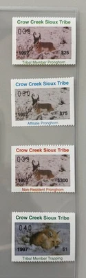 1997 Crow Creek Sioux Tribe Reservation Stamps Pronghorn / Trapping- CC# 140-143 - Image 1 of 2