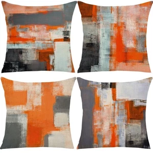 GUHOO Orange Black Grey Throw Pillow Covers 18x18 Set of 4 Decorative Cushion... - Picture 1 of 7