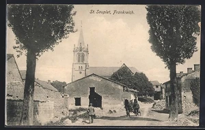CPA St. Souplet, vue partielle avec der l'Église - Picture 1 of 2