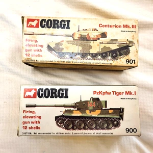 Lot CORGI  900  PzKpfw  Tiger  I  & 901 Centurion 3 Tanks with Box & Shells 1973 - Picture 1 of 8